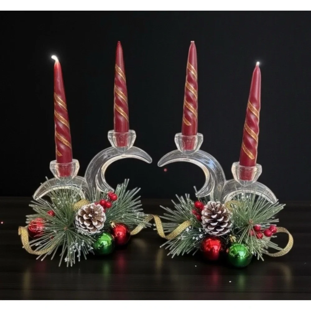 Rattenberg Bleikristall German VTG Lead Crystal Double Wave Candle Stick Holders